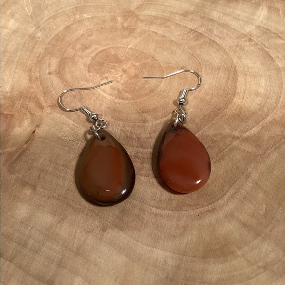 Carnelian Agate Teardrop Earrings - Picture 2 of 5